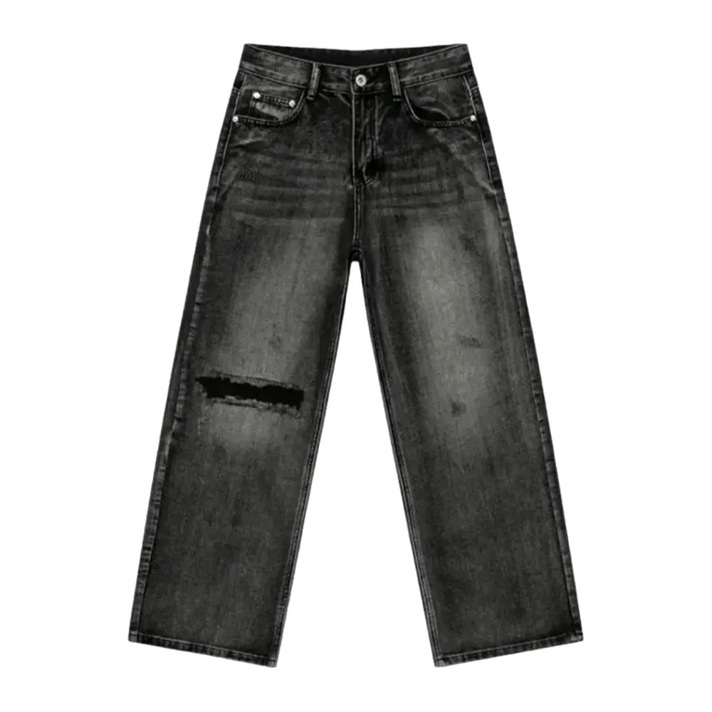 Grunge Style Baggy Fit Men's Jeans - Grey