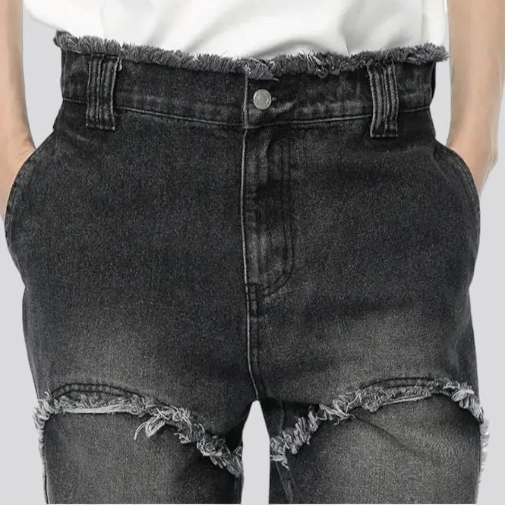 Hem-pockets men's high-waist jeans