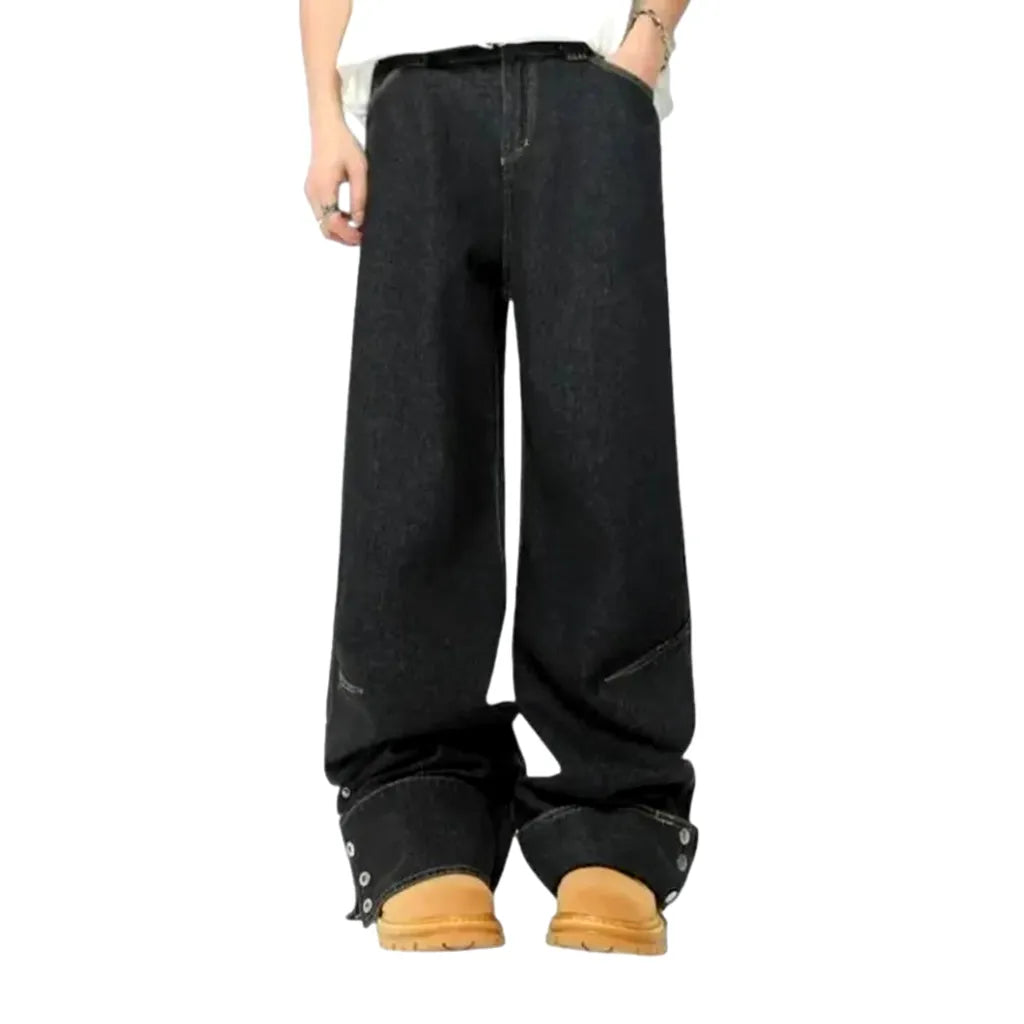 Stylish Baggy Fit Monochrome Men's Jeans - Black