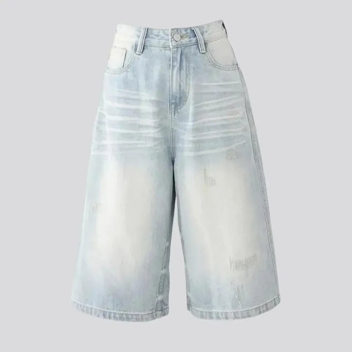 Boho style faded lines women's denim shorts