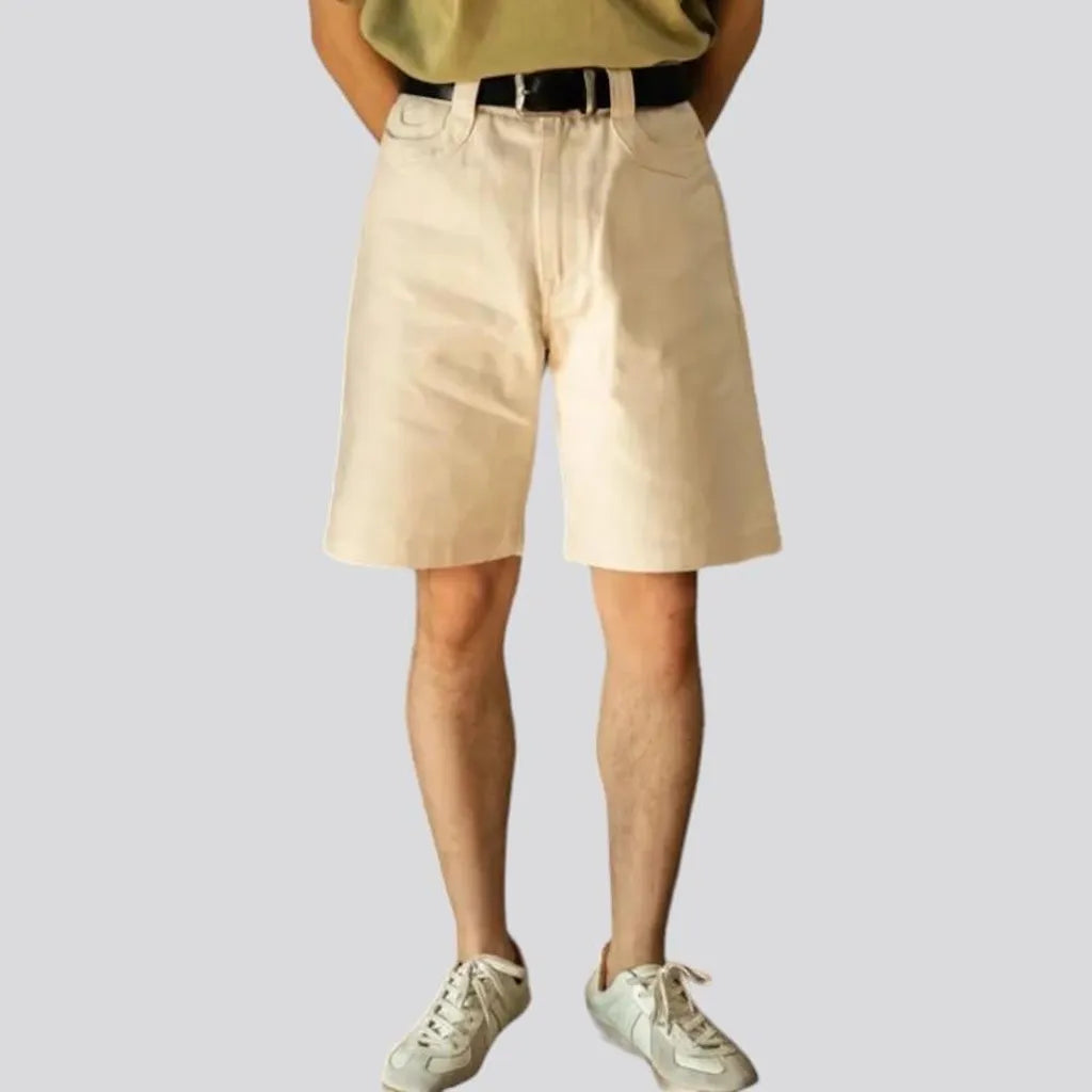 loose, monochrome, ivory, back-cinch, high-waist, 5-pockets, zipper-button, men's shorts | Jeans4you.shop