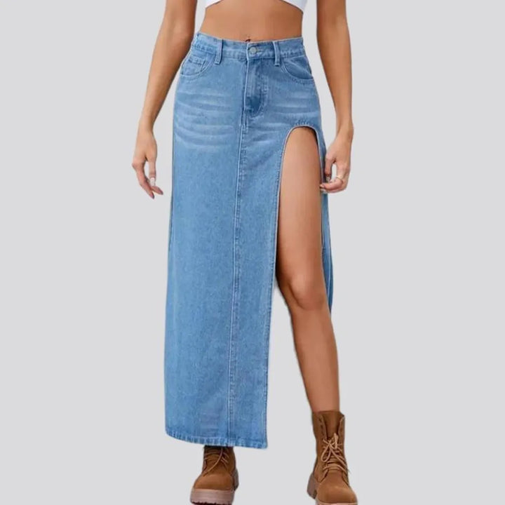 Whiskered high-waist jeans skirt
 for ladies