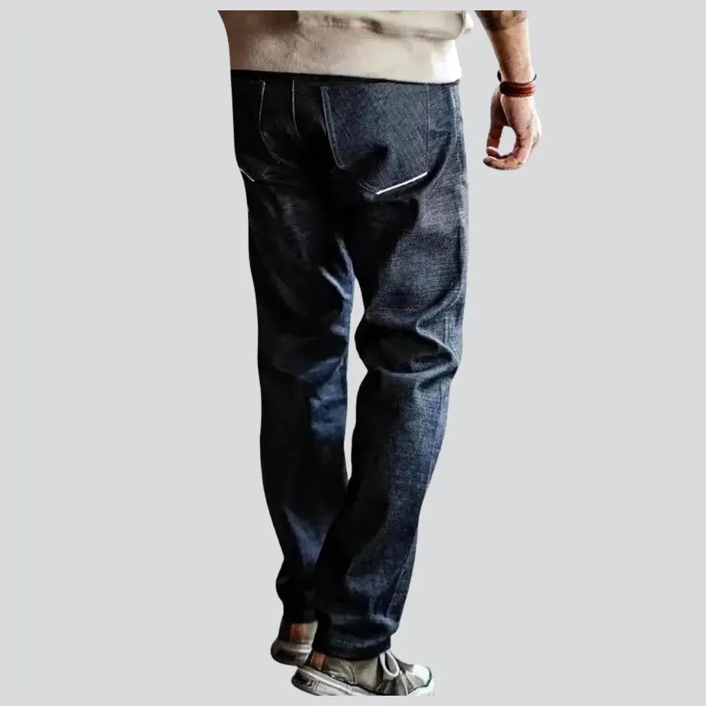 Dark faded cuffed selvedge men's jeans