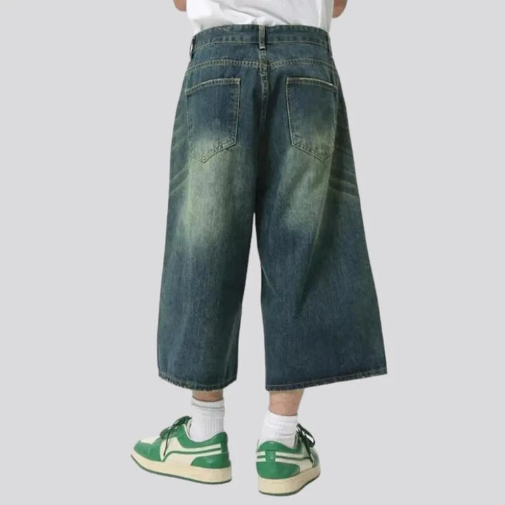 Medium-wash high-waist jeans shorts
 for men