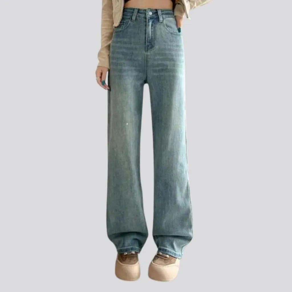 Boho style high rise faded women's jeans