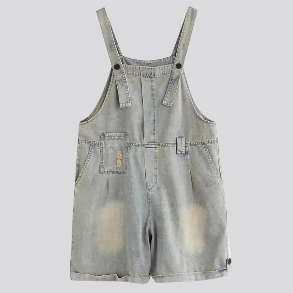 distressed, baggy, sanded, vintage, suspenders, women's romper | Jeans4you.shop