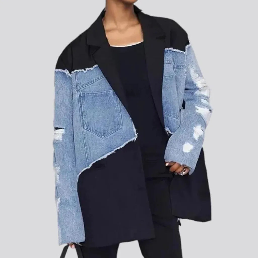 Stylish distressed women's jean blazer jacket