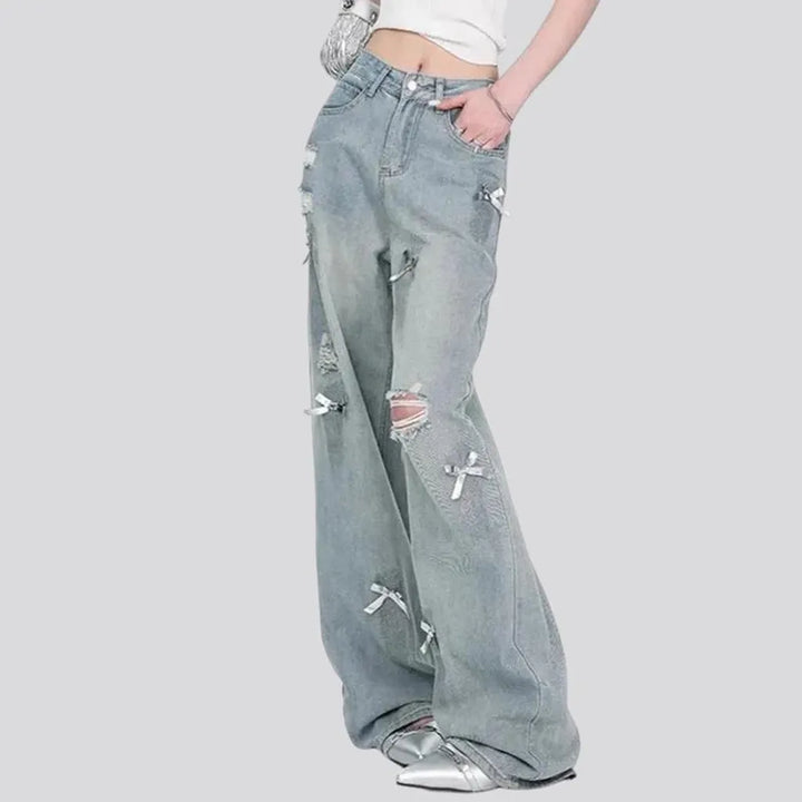 High rise aged baggy women's jeans