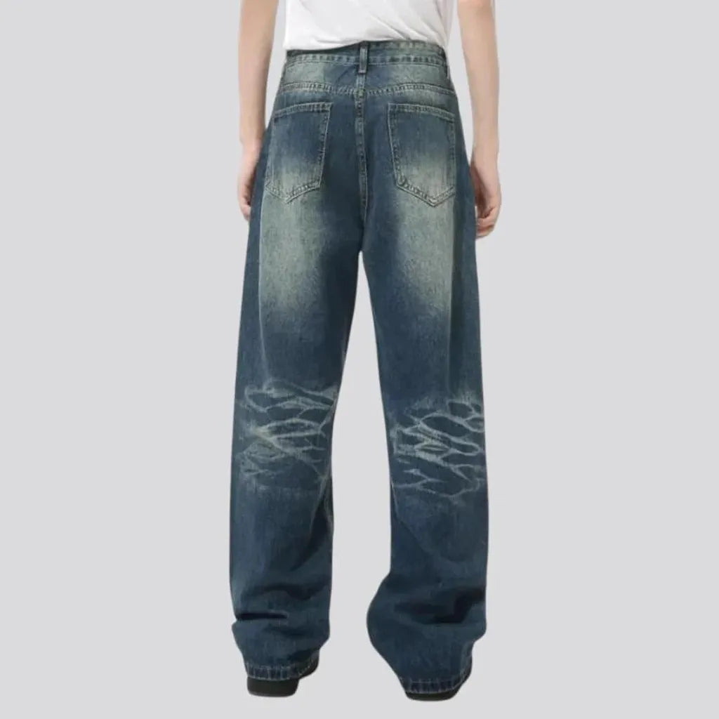 Whiskered baggy men's jeans