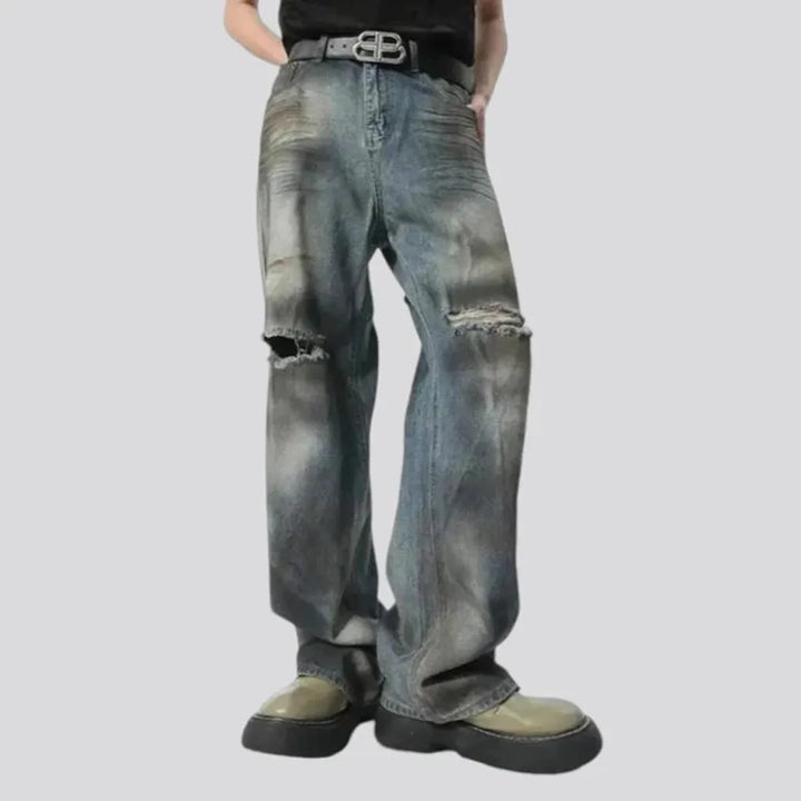 Distressed baggy boho men's jeans