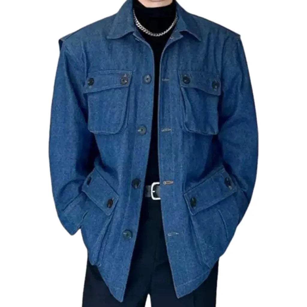 Fashionable Cargo Pockets Men's Denim Jacket - Blue