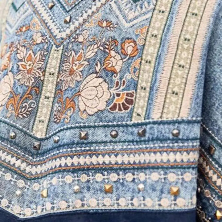Embroidered fringe denim jacket
 for ladies