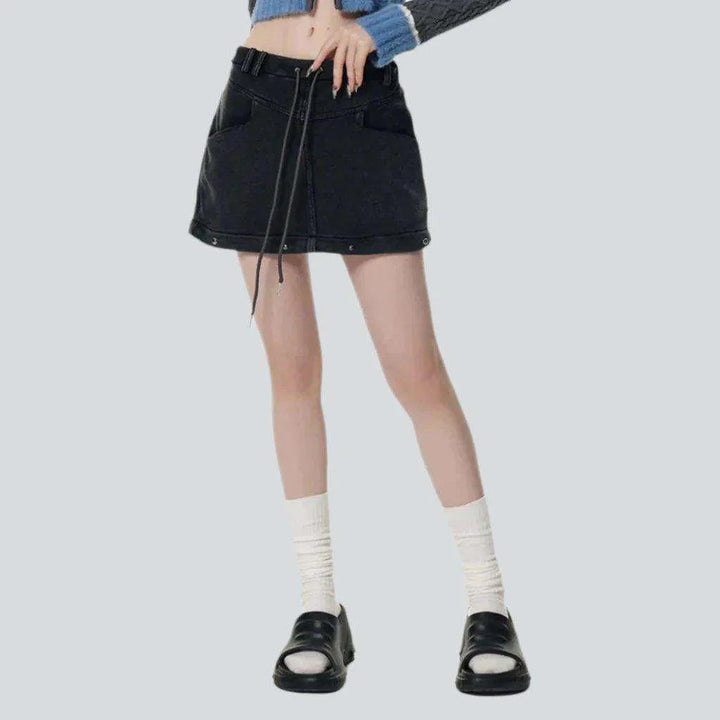 Detachable denim skirt with drawstrings