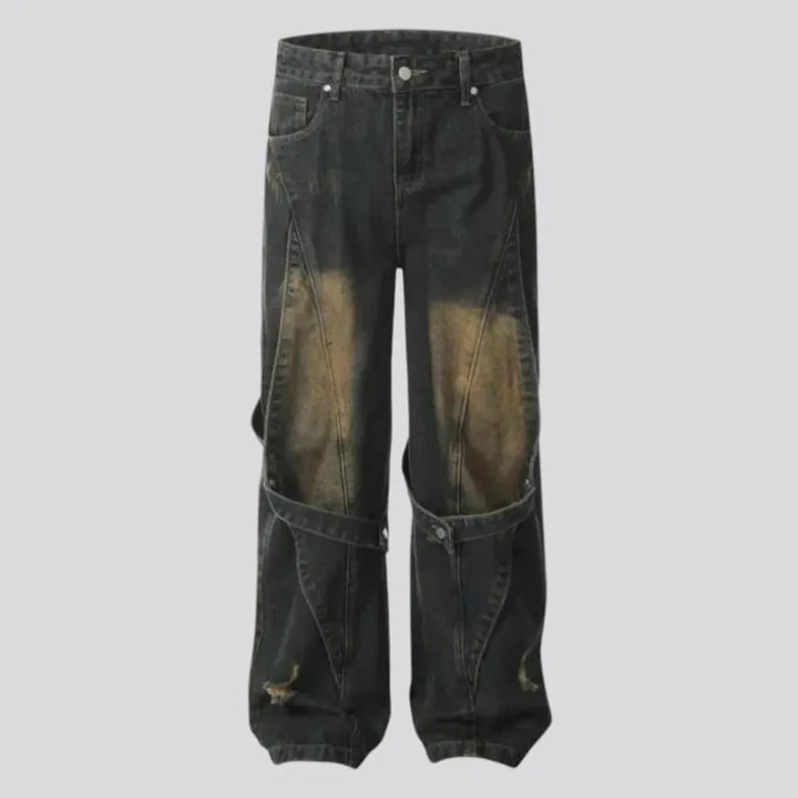 Abraded multi-layer grunge men's jeans