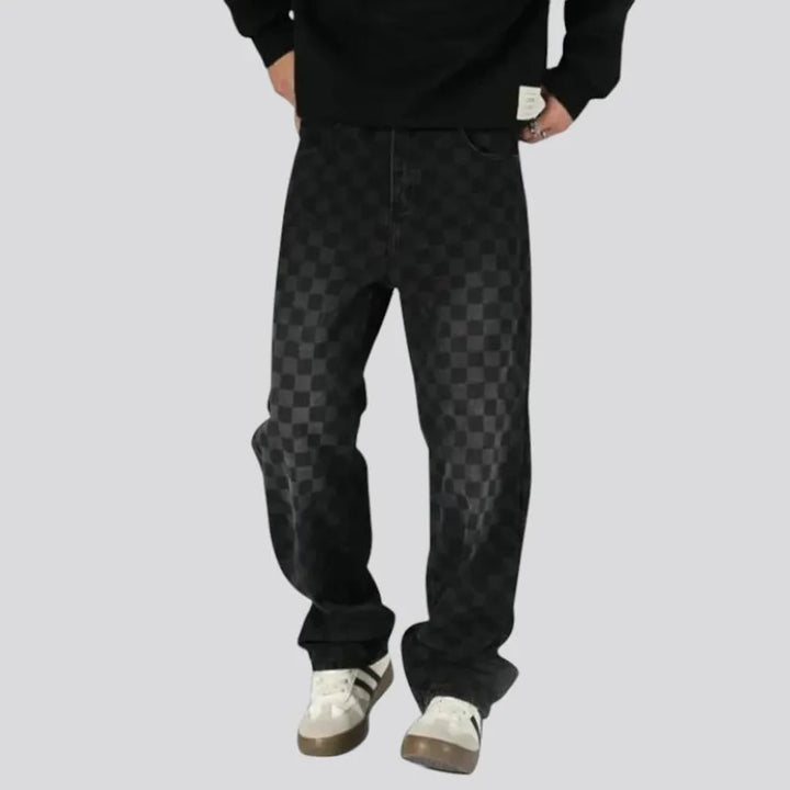 Boho fashion baggy checkerboard men's jeans