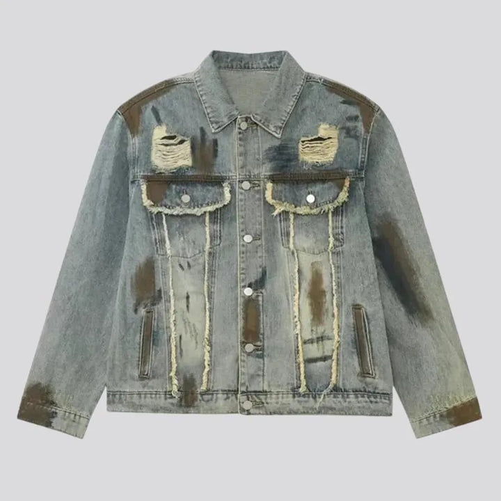 Distressed design extra-large men's jeans jacket