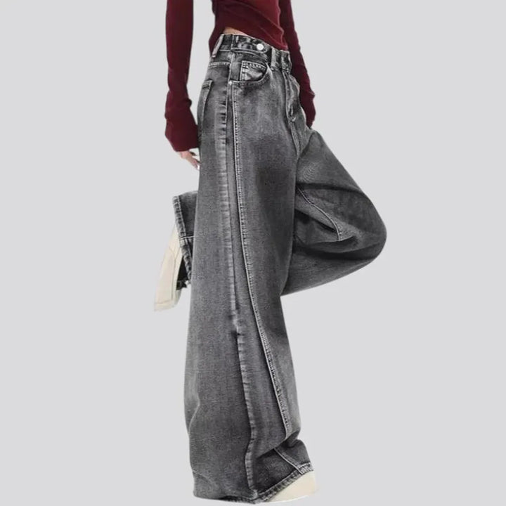 Sanded boho style baggy-leg women's jeans