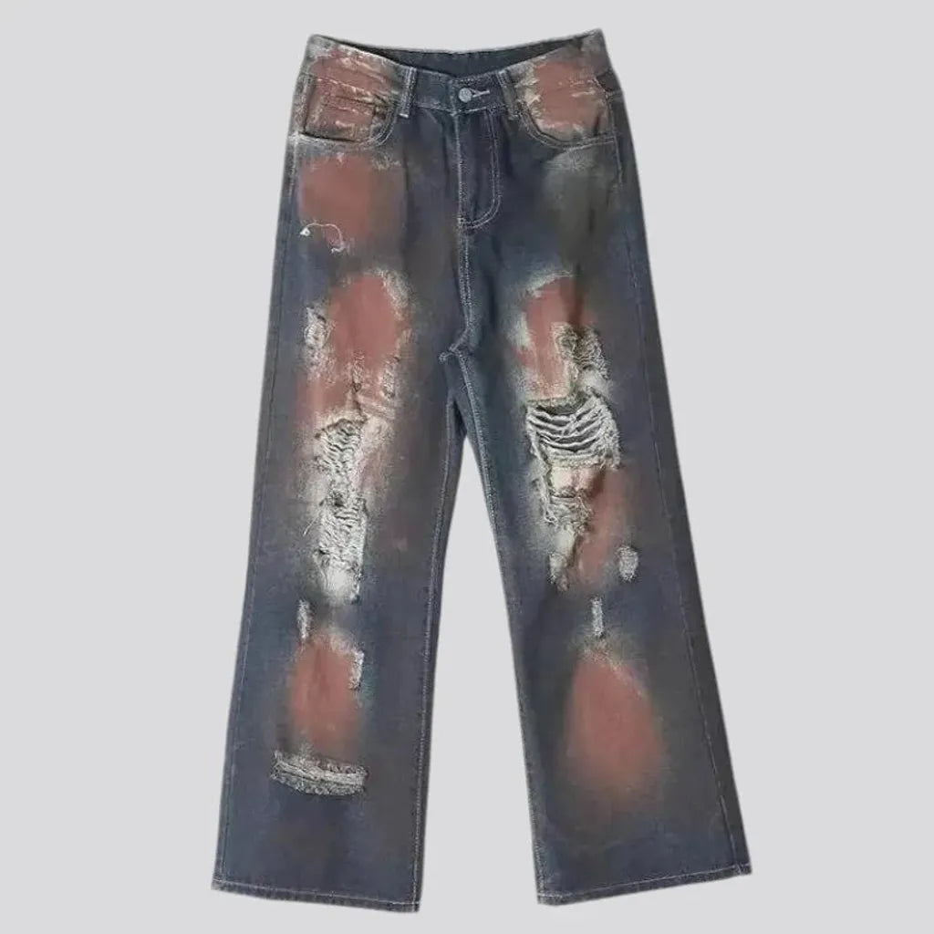 Baggy fit distressed men's jeans