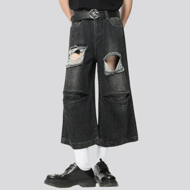 Distressed baggy fit men's jeans shorts