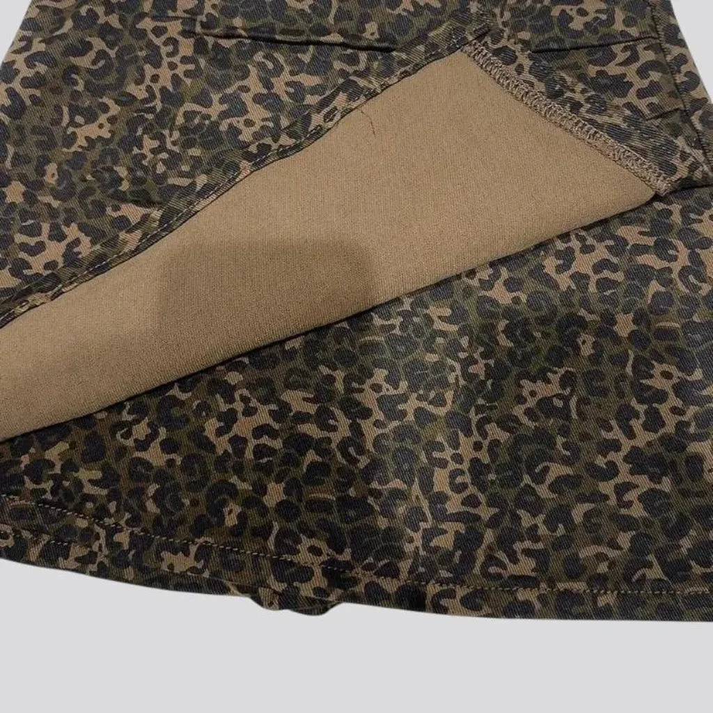 Boho wrap style leopard print jean skirt