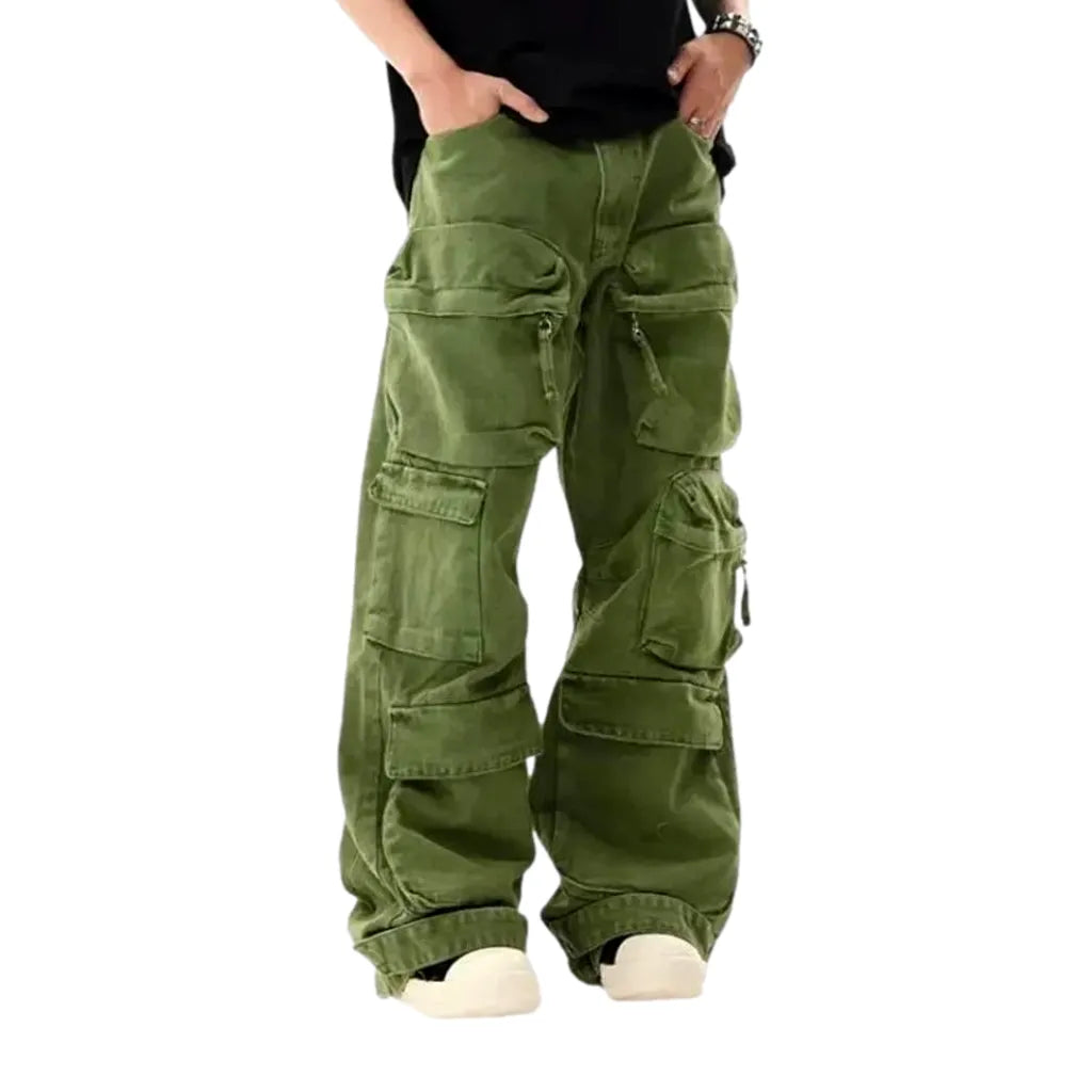 Cargo Zipper Y2k Style Men's Jeans - Green