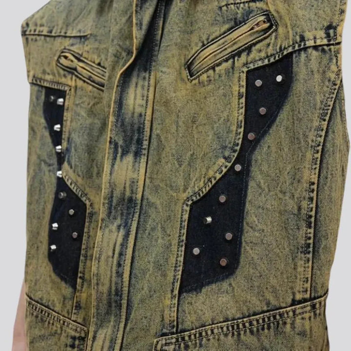 Boho style men's denim vest