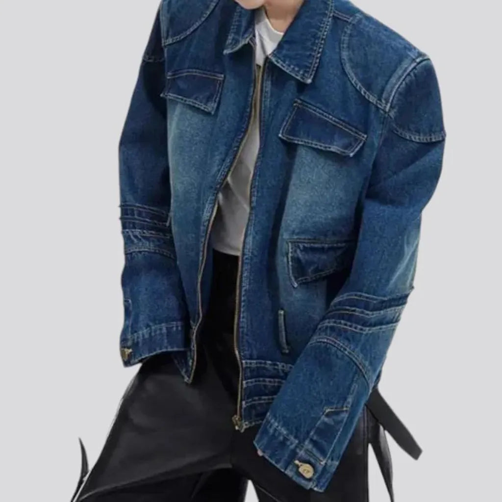 Medium wash sanded stylish men's denim jacket