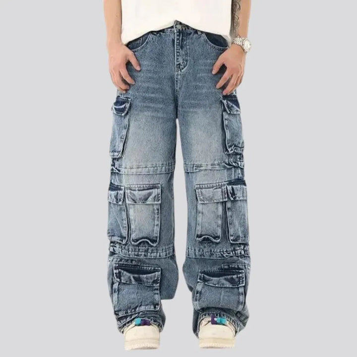 Vintage whiskered cargo men's jeans