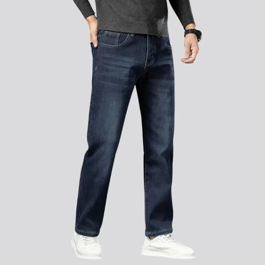 Elastic straight fit dark men's jeans