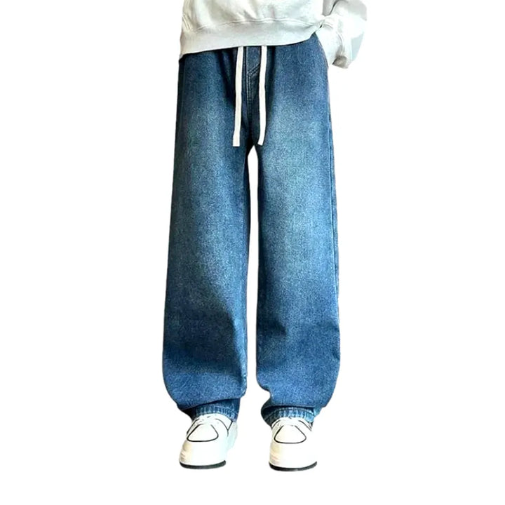 Insulated Boho Style Abraded Denim Joggers for Men - Light Blue