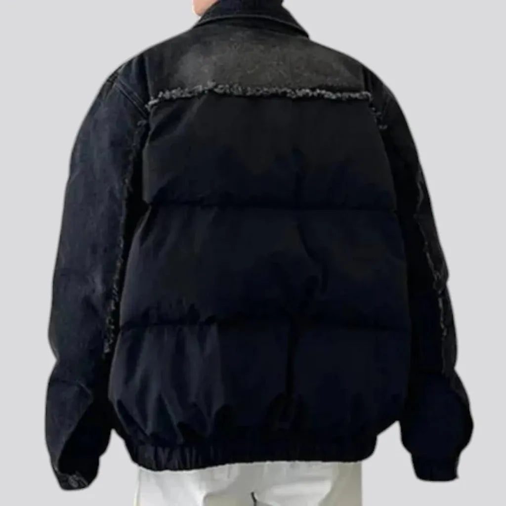 Fashionable oversized denim puffer jacket for men