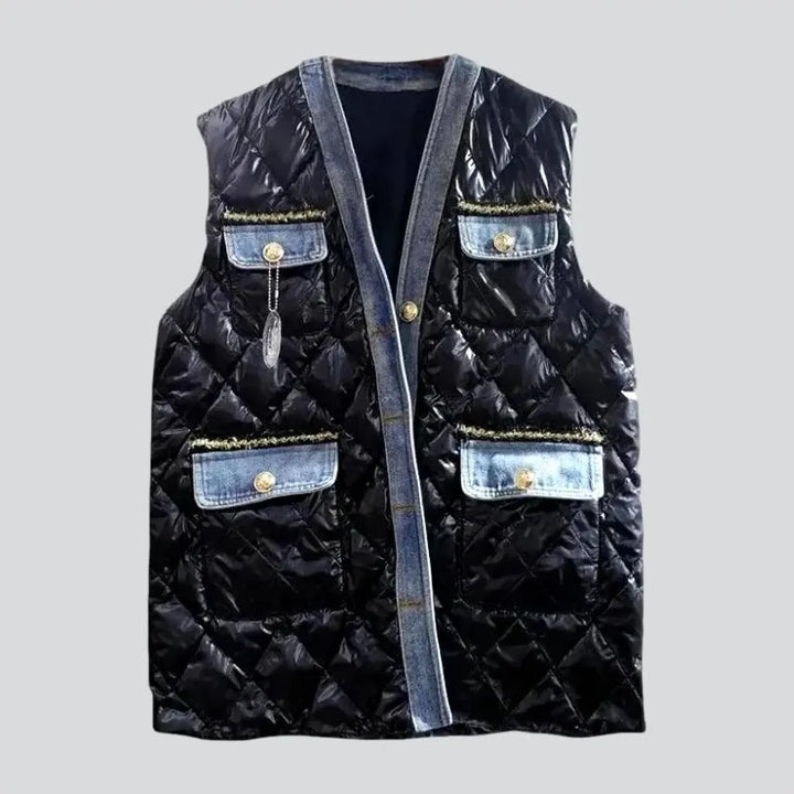 Fashionable denim puffer vest for women