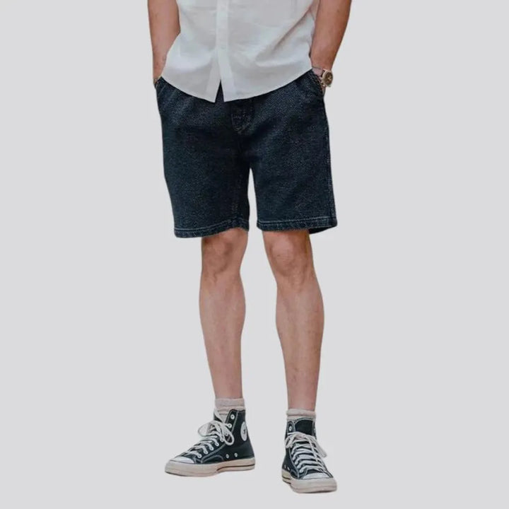loose, dark-wash, selvedge, 13oz, sashiko-cloth-fabric, high-waist, drawstrings, diagonal-pockets, men's shorts | Jeans4you.shop