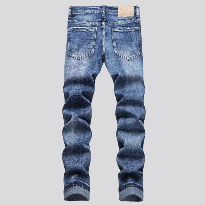 Vintage distressed embroidered men's jeans