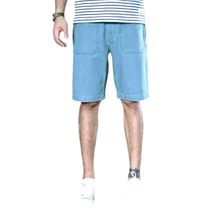 Loose Fit Light Wash Men's Denim Shorts - Light Blue