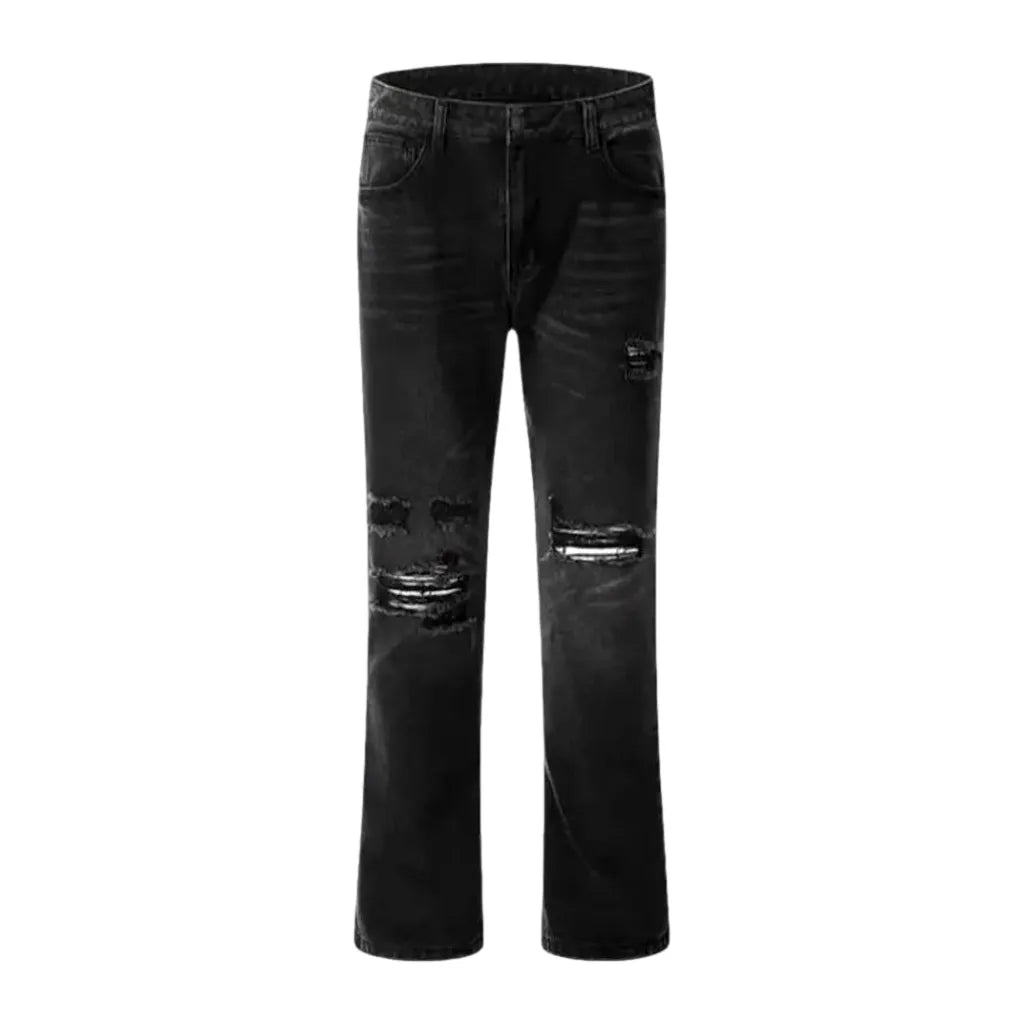 Whiskered Mid Rise Slim Men's Jeans - Black