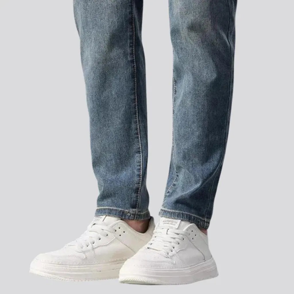 Elastic mid waist men's jeans