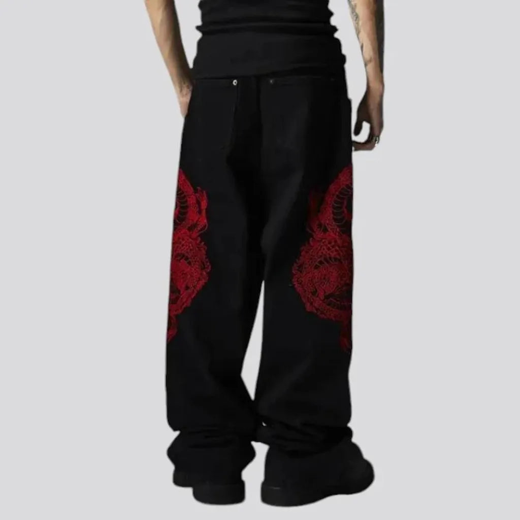 Baggy fit embroidered street men's jeans