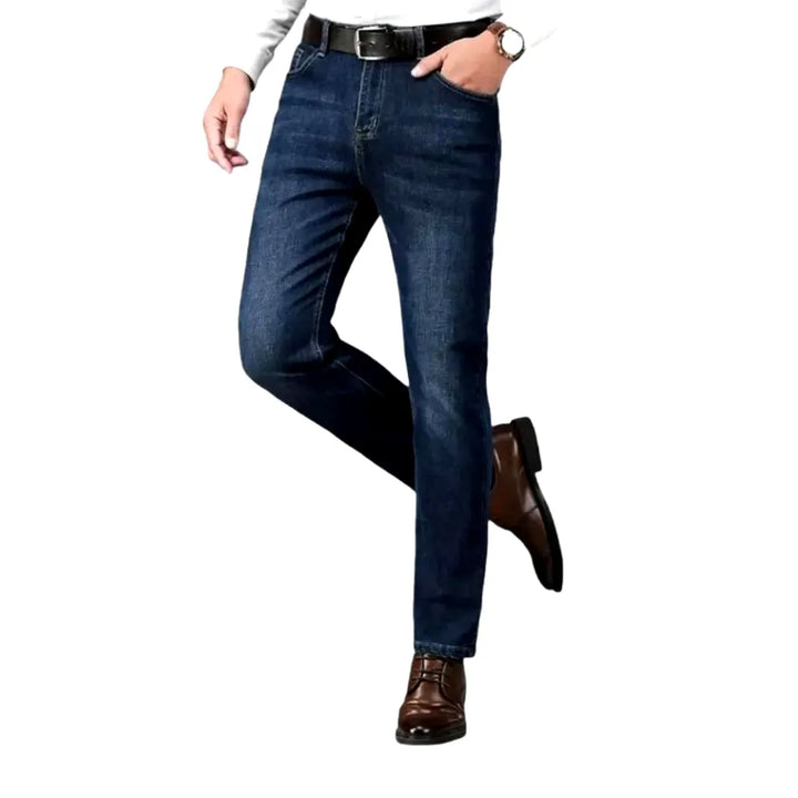 Sanded and Slim Men's Jeans - Dark Blue