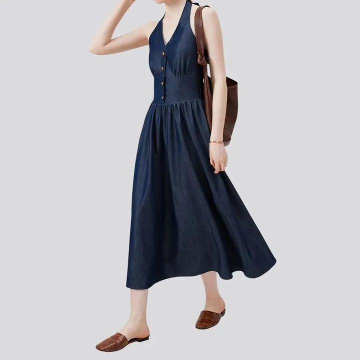 Flared maxi casual denim dress