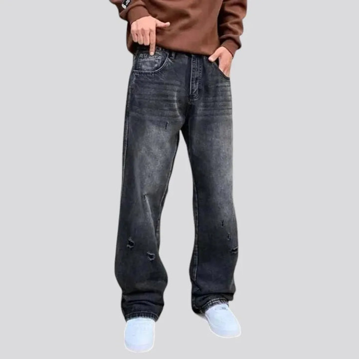 Mid rise distressed baggy men's jeans