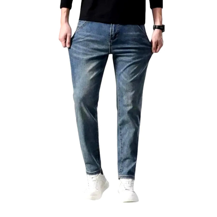 Casual Faded Mid Rise Jeans for Men - Blue