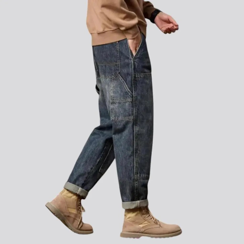 Loose fit vintage whiskered men's jeans