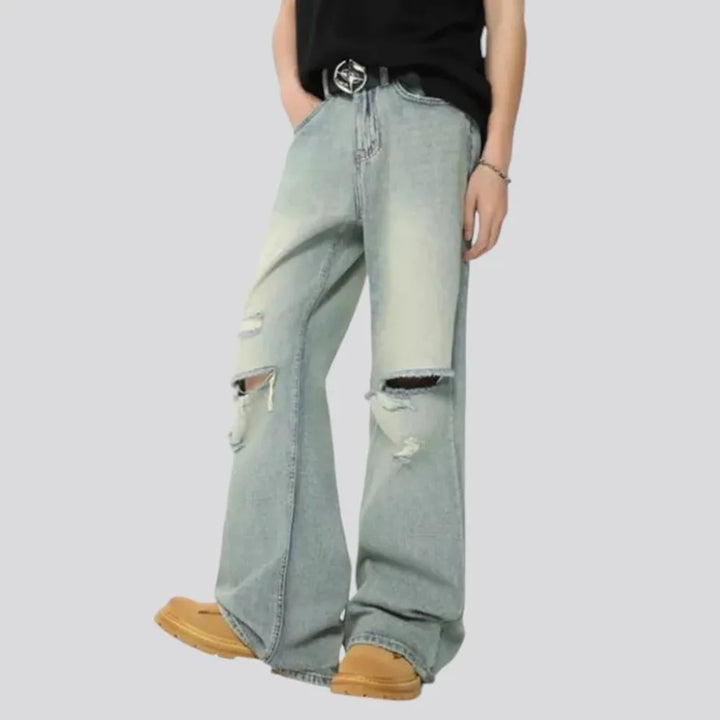 Mid rise baggy distressed men's jeans