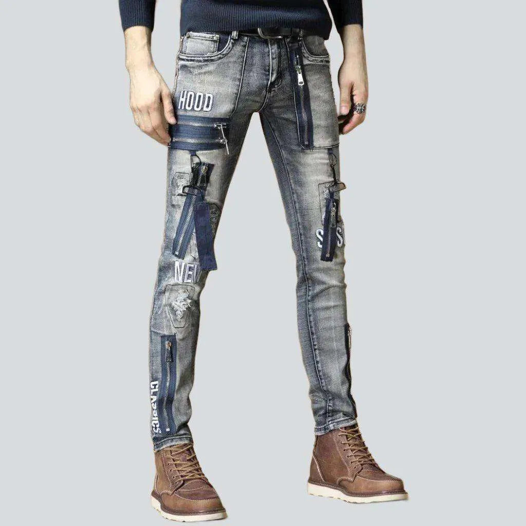 Stylish jeans with many zippers