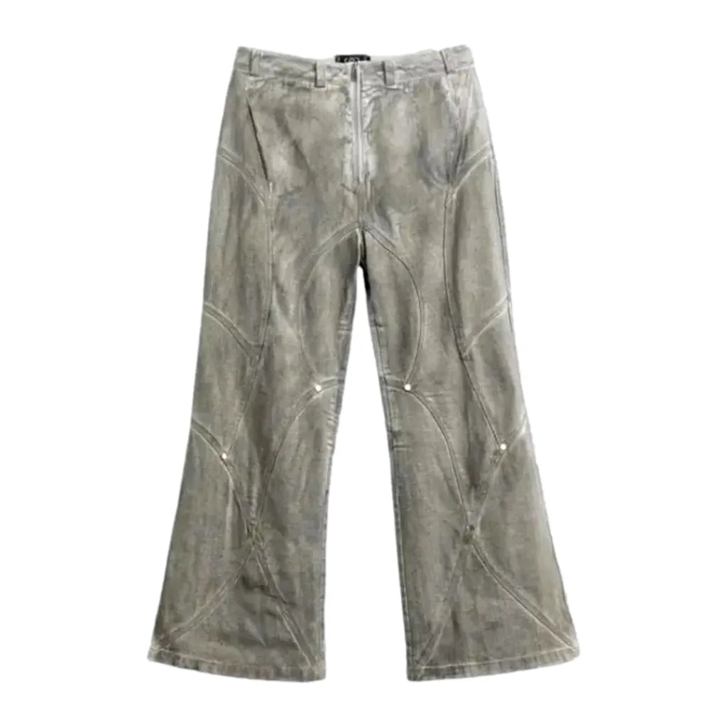 Boho Style Painted Mid Rise Men's Jeans - Grey