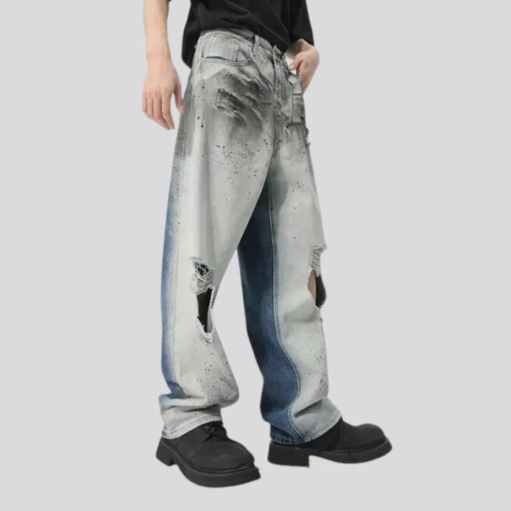 Paint splattered baggy grunge jeans for men