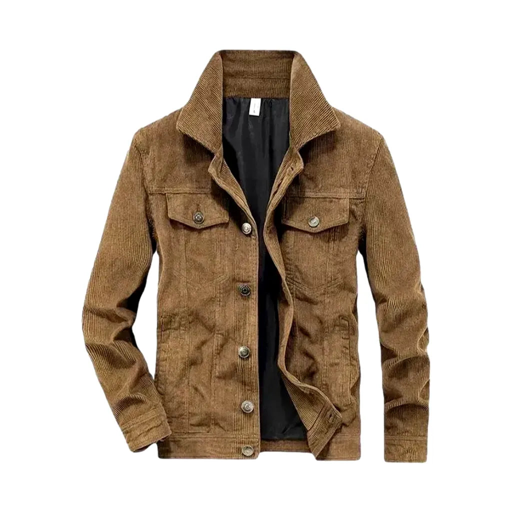 Slim-fitting Average Length Men's Corduroy Coat - Sand