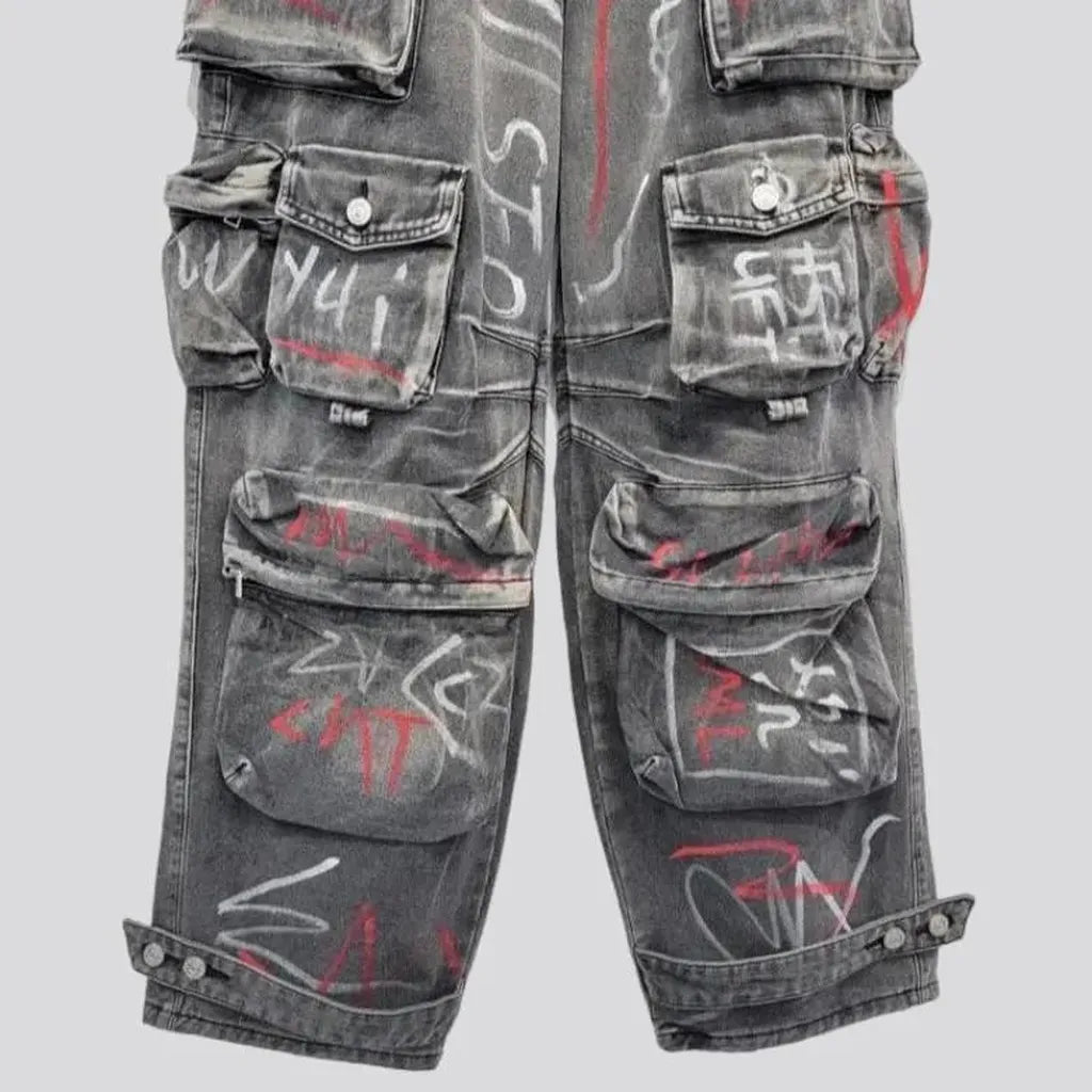 Graffiti-print voluminous jeans
 for women
