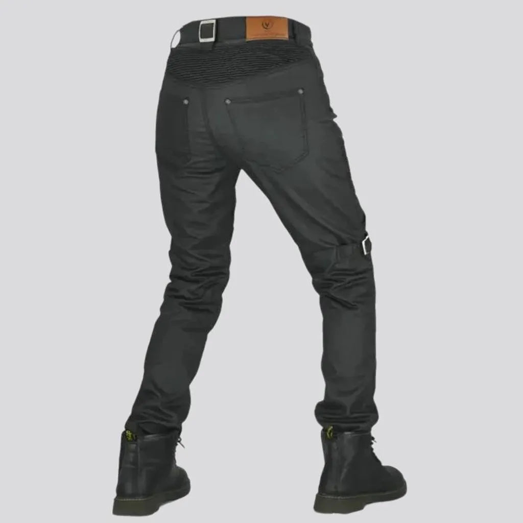 Mid rise coated biker motorcycle men's jean pants